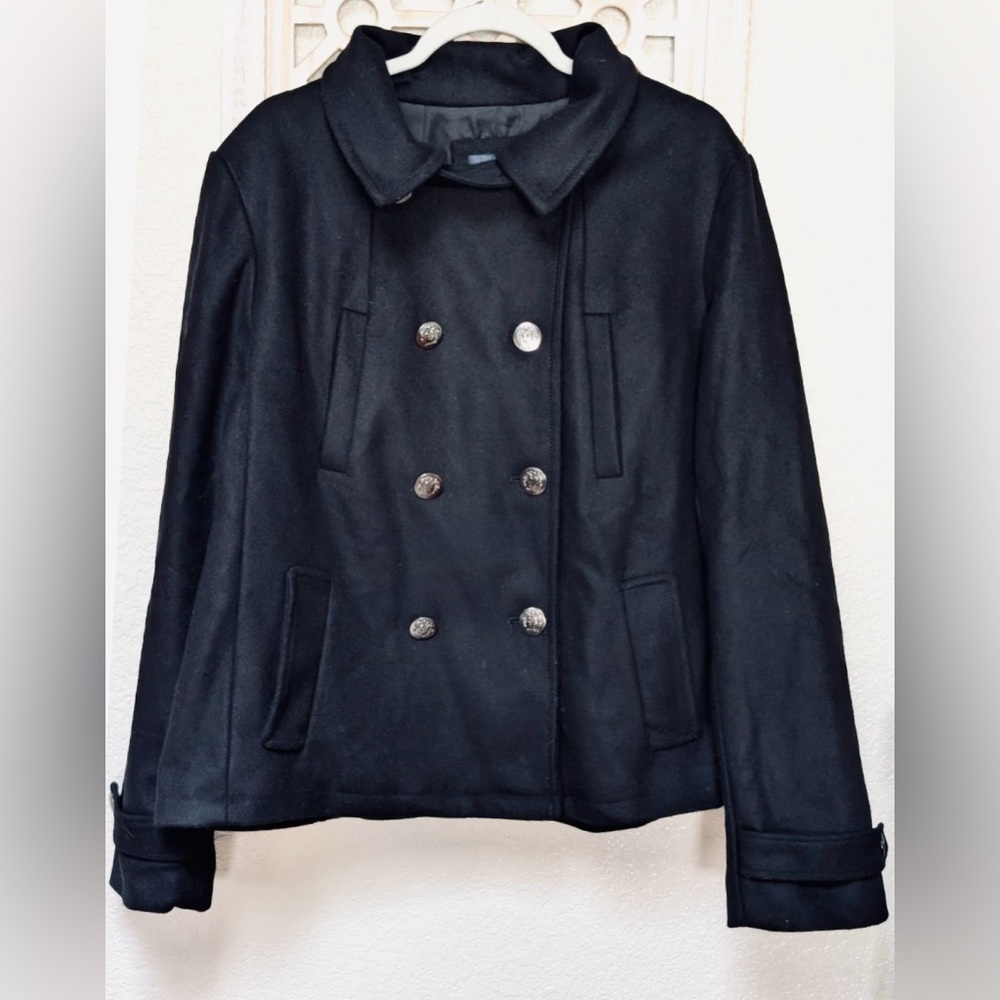 Gap Navy Wool Blend Peacoat Jacket Classic Chic Quiet Luxury Winter Style